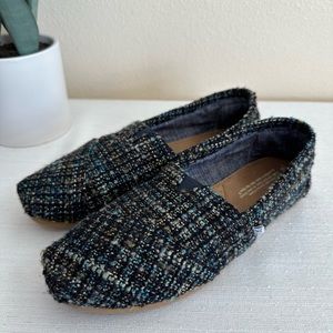 TOMS Black Tweed Stitch Slip On Comfort Loafers Woman’s 8